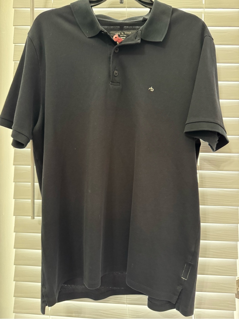 Rag & Bone Black Men's Polo Shirt with Subtle Logo on Chest Size L